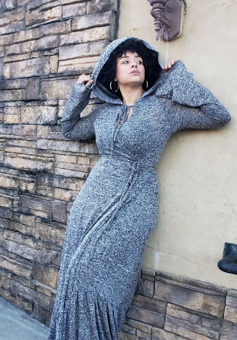 Hooded Knit Wrap Dress: A Wrap Dress Hack Dress Upcycle, Dress Hack, Stay Busy, New Look Patterns, Pattern Hack, Knit Wrap Dress, Wrap Pattern, Knitted Hood, Knit Wrap