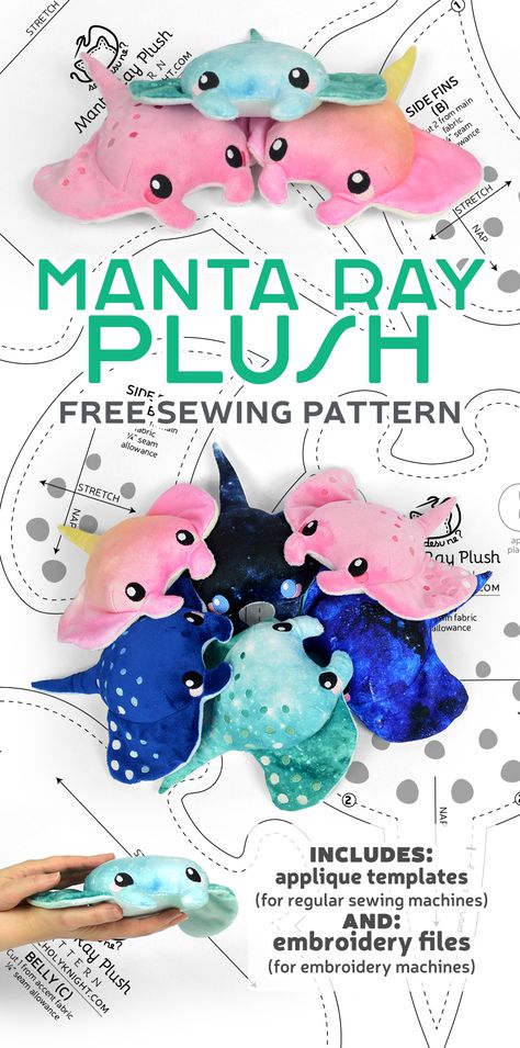 Free Pattern Friday! Manta Ray Plush – Choly Knight Manta Ray Plush, Sewing Templates, Cute Sewing Projects, Animal Sewing Patterns, Applique Templates, Sewing Stuffed Animals, Plushie Patterns, Free Sewing Pattern, Manta Ray