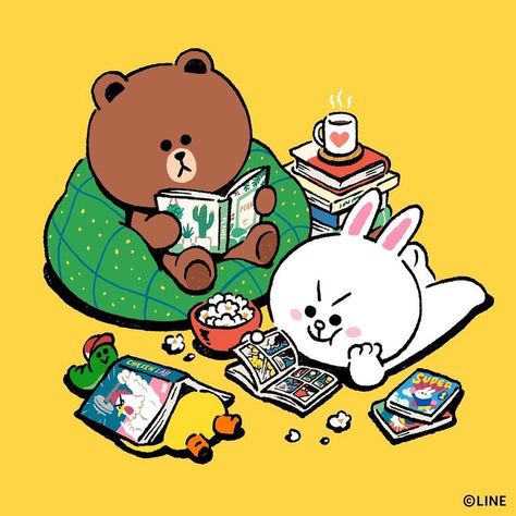 So true of Brown 🐻 . . #Linelover #linefriendsstore #moonandback #linefriendsstore #moonandback #linelover #brownlovecony #linebrown… Line Cony, Line Character, Lost In Books, Brown And Cony, Bear And Bunny, Brown And Friends, Kakao Friends, Posca Art, Bunny And Bear