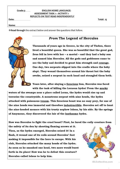 HERCULES - English ESL Worksheets for distance learning and physical classrooms Adventure Stories For Kids, Esl Reading Comprehension, Greek Civilization, Labors Of Hercules, Esl Reading, English Short Stories, Comprehension Exercises, Reading Comprehension Lessons, Reading Comprehension Activities