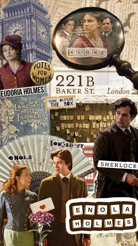 Enola Holmes 🕵️‍♀️🤎 #enolaholmes #aesthetic #edit #wallpaper #milliebobbybrown #louispartridge #sherlockholmes #henrycavill #foryou #collageart Enola Holmes Wallpaper, Enola Holmes Aesthetic, Holmes Aesthetic, Edit Wallpaper, Enola Holmes, Language Of Flowers, Thinking Outside The Box, Millie Bobby Brown, Sherlock Holmes