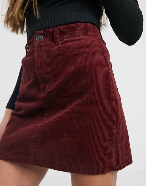 New Look Petite cord mini skirt in burgundy | ASOS Red Courderoy Skirt, Corduroy Skirt Outfit, Sparkly Skirt, Urban Outfitters Skirt, Overall Skirt, Checkered Skirt, High Rise Skirt, Skirt Y2k, Miniskirt Outfits