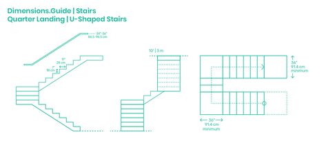 Quarter Landing Stairs, also called U-Shaped Stairs, are two parallel flights of straight stairs that are joined by a landing that creates a 180° turn in the middle of the walk line. They are similar to L-shape stairs, as both can be located in a corner. Some advantages include their ease to fit into an architectural plan, and the landing can offer a resting point partway up the stairs. Downloads online #buildings #stairs Stairs With Landing In Middle, U Staircase, L Shape Stairs, U Shape Stairs, Stairs With A Landing, U Stairs, Stairs Section, Staircase Dimensions, Stair Rise And Run