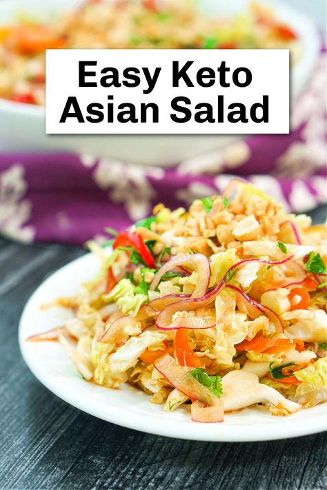 If you are looking for a delicious keto Asian salad try this crunchy slaw. Full of colorful vegetables and tossed in a delicious low carb Asian dressing. It's the perfect keto side dish for busy weeknight dinners. Or take this keto cabbage salad to parties and picnics. It only take about 10 minutes and has 5.7g net carbs! Keto Asian Salad, Low Carb Asian Salad, Keto Asian Chicken, Asian Chicken Noodle Salad, Asian Coleslaw Salad, Low Carb Asian, Chicken Noodle Salad, Low Carb Salad Dressing, Asian Cabbage Salad