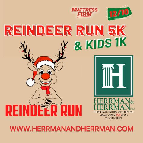 Join us Saturday, December 12th, for the annual Reindeer Run 5K Run-Walk and Kids 1K, benefiting Bikes For Kids Corpus Christi. Sign up for the entire family for this fun-filled family RUN/WALK, where everyone can participate. All participants will receive a goodie bag filled with antlers and other Christmas goodies! The LAST DAY to register is TODAY. Reindeer Run, Run 5k, Personal Injury Claims, Running 5k, South Texas, Winter Games, Christmas Goodies, Personal Injury, Community Events