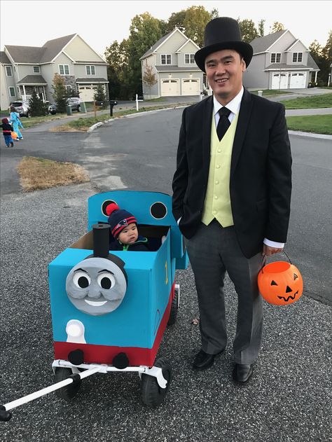 Thomas and sir topham hat Halloween costume Sir Topham Hat Costume, Thomas The Train Halloween Costume, Thomas Costume, Train Theme Party, Train Costume, Hat Halloween Costume, Thomas The Train Birthday Party, Friend Costumes, Train Posters