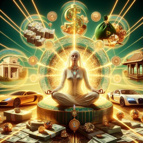 Manifest the wealth you aspire for in this serene meditation scene. Radiating vibrant gold and green lights symbolize positivity, connectivity, and command over luxuries like money, property, luxury cars, and jewelry. Connect and tap into the power of abundance.
Visit the link to learn more about wealth manifestation. 
#WealthManifestation #Meditation #Abundance #Positivity #LuxuryLifestyle #ProsperityArt Gold Properties, Prosperity Images, Symbol To Attract Money, Abundance Visualization, Vision Board Ideas Money, Images Of Abundance, Lucky Wallpaper For Money And Success, Abundance Money Images, Images Of Wealth And Abundance