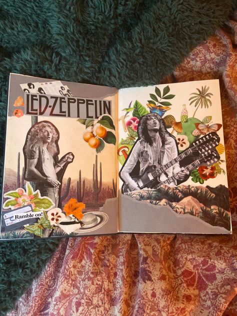 Hippy Journal Ideas, Journaling Music Page, Hippie Journal Ideas, Dvd Art Work Journal Cover, Art Journal Music Theme, Fashion Language, Scrapbook Journal Ideas, Concert Scrapbook, Lgb Junk Journal