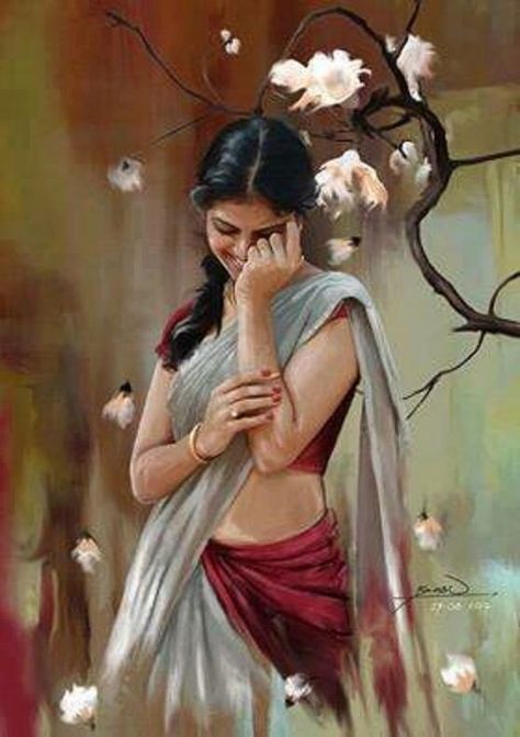 It's an oil painting of a girl feeling shy Indian Women Painting, Indian Art Gallery, Lindy Hop, Contemporary Art Painting, Female Art Painting, Indian Paintings, Indian Art Paintings, India Art, Woman Painting