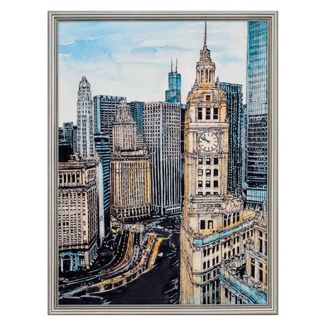 Wang Cityscape Chicago Framed Art – Paynes Gray Chicago Art Print, Chicago Cityscape, Chicago Wall Art, Chicago Poster, Skyline Painting, Chicago Art, Chicago City, Fine Arts Posters, Canvas Home