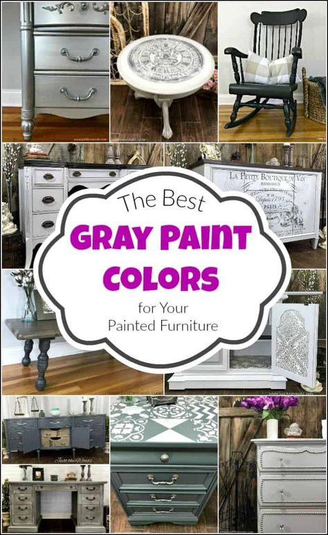 Here are the best gray paint colors to choose from when planning your next DIY project. The gray furniture paint options are endless. #graypaintcolors #grayfurniturepaint #lightgraypaint #graypaintedfurniture #darkgraypaint #bluegraypaint #charcoalgraypaint #graychalkpaint Best Gray Paint Colors, Dark Gray Paint Colors, Grey Painted Furniture, Gray Painted Furniture, Best Gray Paint, Best Gray Paint Color, Light Grey Paint Colors, Gray Paint Colors, Painted Furniture For Sale