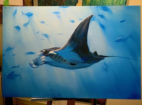 Manta Ray Painting, Ray Painting, Manta Ray Art, Marine Life Art, Shark Painting, Whale Painting, Underwater Painting, Manta Rays, Shark Art