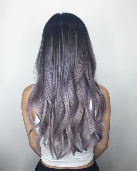 Lavender Ash Balayage, Grey Purple Ombre Hair, Lavender Balayage Hair, Lilac Ends Hair, Muted Lavender Hair, Lavender Grey Hair Balayage, Purple Grey Balayage, Balayage Hair Purple Lavender, Ash Lilac Hair