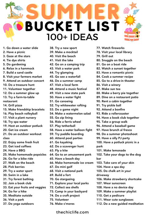 Summer Bucket List 100+ Ideas Summer Bucket List Ideas For Adults, Vacation Bucket List Things To Do, July Bucket List Ideas, Cute Summer Ideas With Friends, Summer Bucket List Couples, Summer Bucket List Adults, Summer Bucket List Ideas For Teens, Summer Activities Adults, Adult Summer Bucket List Ideas