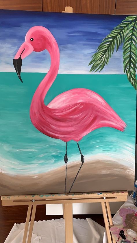 Flamingo Painting Acrylic, Acrylic Painting For Kids, Art Ideas For Kids, Peisaj Abstract, Kids Canvas Painting, Flamingo Painting, Acrylic Painting Flowers, Simple Canvas Paintings, Painting Canvases