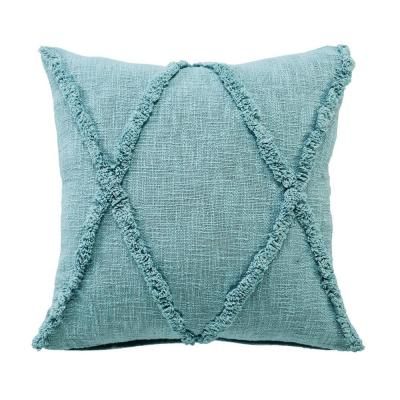 Solid Blue Diamond Tufted Poly-fill 20 in. x 20 in. Cotton Throw Pillow Organic Cotton Pillows, Geometric Diamond Pattern, Classic Color Palette, Coastal Beach House, Subtle Pattern, Blue Throws, Mermaid Inspired, Butter Yellow, Color Aqua