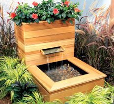 DIY Landscaping & Garden, Masonry Projects, Woodworking Plans & Projects - Simple Water Fountains Pallet Swings, Fountain Design, Small Fountains, Landscaping Garden, Diy Gardening, Yard Project, Water Fountains, Wood Planters, Garden Fountains