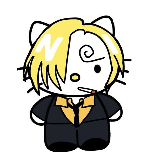 One Piece X Hello Kitty, One Piece X Sanrio, One Piece Hello Kitty, Twitter Pfp Icons, Sanji Drawing, Sanji One Piece Icon, Kitty Drawing, Hello Kitty Drawing, Hello Kitty Art