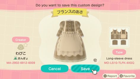 Dresses Animal Crossing, Acnh Cottagecore Codes, Acnh Cottage Core, Animal Crossing Dress, Cottage Core Clothes, Acnh Fashion, Core Clothes, Acnh Outfits, Country Dress