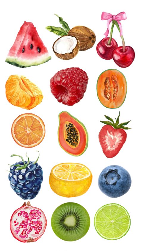 Fruit Collage, Fruits Drawing, Cute Summer Wallpapers, Watercolor Fruit, Keramik Design, Art Wallpaper Iphone, Art Collage Wall, Summer Wallpaper, Print Wallpaper