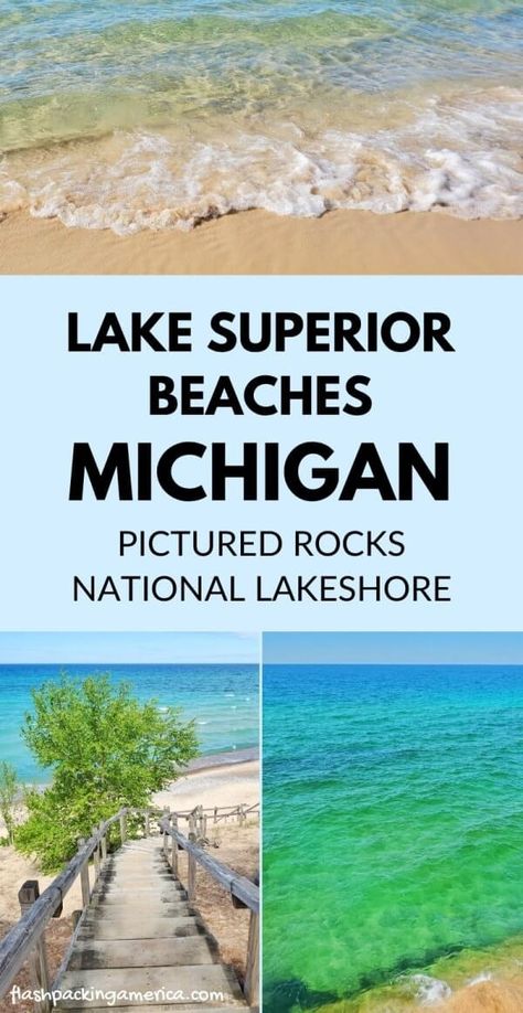 Pictured Rocks beaches: 7 Lake Superior beaches in Michigan in the UP's national lakeshore park ⚓ Michigan travel blog | Flashpacking America Beaches In Michigan, Pictured Rocks Michigan, Michigan Summer Vacation, Midwest Vacations, Travel Michigan, Midwest Road Trip, Rv Destination, Upper Peninsula Michigan, Michigan Adventures