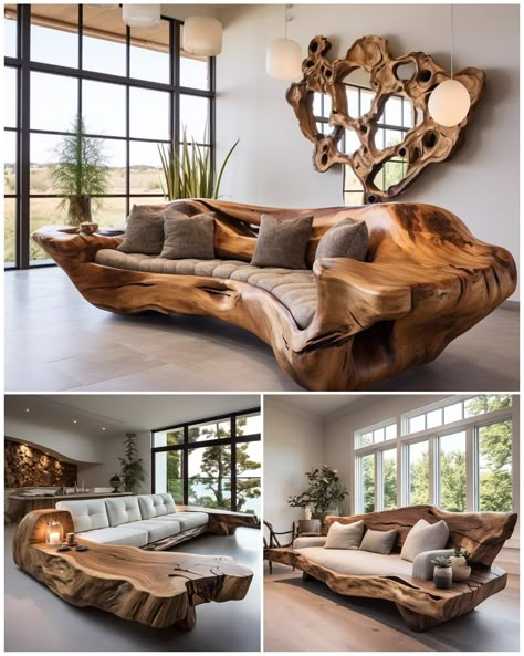 Unique Furniture Design, Wood Bedroom Furniture, Live Edge Furniture, Wood Furniture Design, Organic Wood, Wood Sofa, Beautiful Interior Design, Unique Furniture, Wood Work