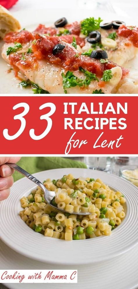 Need Italian Lent Recipes? Here are 33 meatless dinner ideas from Cooking with Mamma C that are perfect for Lenten Fridays, Ash Wednesday and Good Friday! You’ll find recipes for fish, shellfish, pasta, sauces, soups, pizza, frittatas and vegetable entrées. Good Friday Lunch Ideas, Meals For Good Friday, Meatless Dinners Crockpot, Lent Friendly Meals, Meatless Recipes For Lent, Dinner Ideas For Lent, Ash Wednesday Recipes, Friday Fish Dinner Ideas, Good Friday Recipes Dinners