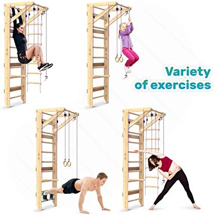 Wooden Swedish Ladder Wall Set – Kids Swedish Ladder Stall Bars for Exercise – Kids Swedish Gymnastic Wall Ladder Gym – Wood Stall Bar Gymnastics Playground – the best Gym for all family and all ages training and stretching – model Sport-2: Amazon.ca: Sports & Outdoors Stall Bars, Swedish Ladder, Indoor Jungle Gym, Wall Bars, Toddler Climbers, Wooden Playground, Kids Gym, Rope Ladder, Climbing Gym