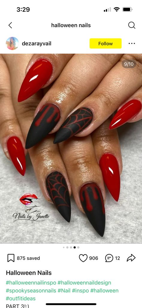 Black And Red Pedicure, Red Spider Nails, Red And Black Halloween Nails, Red And Black Halloween, Red Pedicure, Black Halloween Nails, Black Halloween, Pretty Acrylic Nails, Beauty Stuff