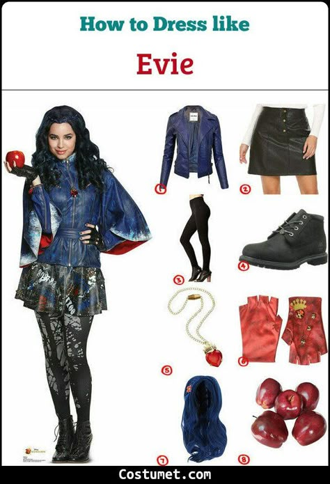 Evie (Descendants) Costume for Cosplay & Halloween 2021 Descendants Group Costume, Descendants Musical Costumes, Diy Mal Costume Descendants, Descendants Costumes Diy, Descendants Halloween Costumes, Mal Descendants Outfit, Decendents Costumes, Mal Costume Descendants, Evie Descendants Costume