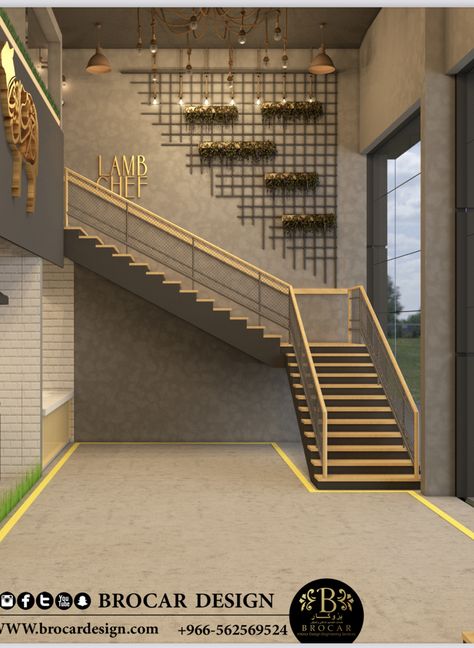 Staircase Design Commercial, Commercial Stairwell Design, Restaurant Staircase Design, Office Staircase Wall Design, Restaurant Stairs Design, Stair Wall Design, Stairs Wall Design, Staircase Wall Design, Wall Cladding Interior