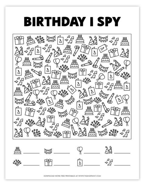 Free Printable Birthday I Spy Game for Kids I Spy Birthday, Birthday Worksheets For Kids, Printable I Spy Pages, Free Printable I Spy Worksheets, Disney I Spy Printables, I Spy Back To School Printable, Summer I Spy Free Printable, Wedding I Spy, Spy Games For Kids