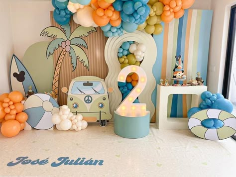 Mickey Summer Birthday, Pool Party Themes For Kids, Pool Birthday Cakes, First Birthday Theme Boy, Surfer Party, Surf Birthday Party, Surf Birthday, Boys 1st Birthday Cake, 2nd Birthday Party For Boys