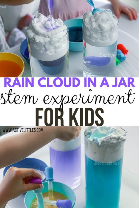 Rain In A Jar, Rain Cloud In A Jar, Activities For Kids Indoor, Cloud Experiments, Steam Activities For Kids, Stem Activity For Kids, Cloud In A Jar, Infant Crafts, Easy Stem