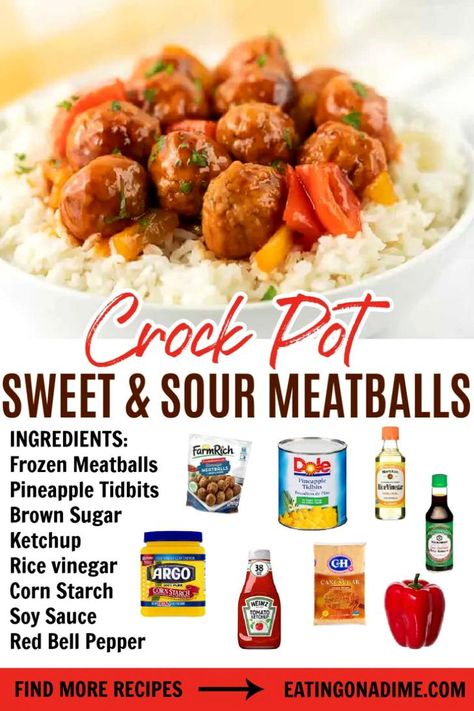 This Crockpot sweet and sour meatballs are easy to make and are the best. Now here is an easy slow cooker recipe. This crockpot sweet and sour meatballs are delicious and the kids love them too! #eatingonadime #crockpotrecipes #slowcookerrecipes #sweetandsourmeatballs Sweet And Sour Meat Balls Slow Cooker Easy Recipes, Freezer Sweet And Sour Meatballs, Sweet And Sour Meatballs Crockpot Frozen, Sweet And Sour Meatballs Slow Cooker, Sweat And Sour Meatball Recipes, Sweet And Sour Meatballs Stove Top, Sweet N Sour Meatballs Crockpot, Sweet And Sour Crockpot Meatballs, Sweet And Sour Meatballs Crockpot Easy