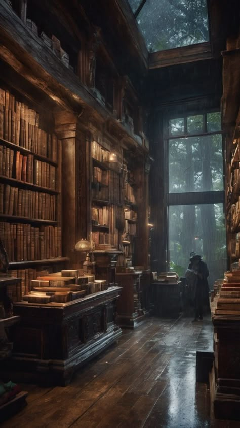 Mystic Library Aesthetic, Dark Academia Home Library Aesthetic, Forest Library Aesthetic, Scriptorium Aesthetic, Dark Fantasy Library, Fantasy Library Aesthetic, Spooky Library, Dark Library, Abandoned Library