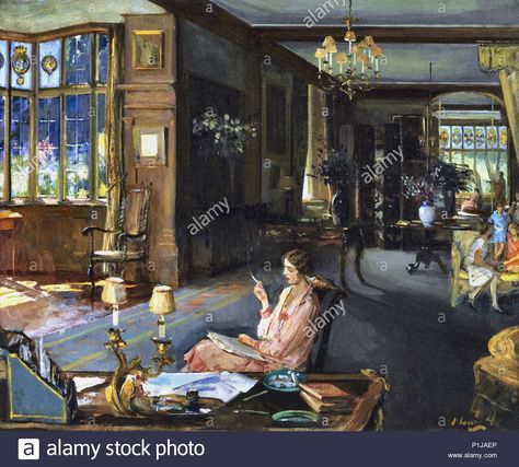 Download this stock image: Lavery Sir John - Mary Borden and Her Family at Bisham Abbey - P1JAEP from Alamy's library of millions of high resolution stock photos, illustrations and vectors. John Lavery, Irish Painters, Giovanni Boldini, Interior Paintings, Mary Cassatt, Edouard Manet, John Singer Sargent, William Turner, Art Ancien