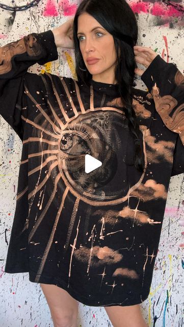 Nikita Rosalind on Instagram: "SPACE CASE
Always dropping new tees into the universe and beyond. Hope you like this one! I just came up with this design as I was doing it per usual. Planning out my art extensively, kills it for me. WEAR ART BE HAPPY!
Bleach painted t-shirt size 2XL
.
.
.
.
.
.
.
.
.
#artapparel #artshirt #bleach #painted #customclothing #artstyle #artfashion #style #artistinstudio #artstudio #artist #artworks #instaart #wearart #wearableart #tshirtdesign #tshirtlovers #artgirl #artgirls #arthoeaesthetic #arthoe #arthoefashion #arthoeoutfit #artbaby #moon #starryeyed #creator #supportartists #sunandmoon #intergalactic" Paint With Bleach Hoodie, Painted Bleach Shirt, Painted Shirts Grunge, Space Bleach Shirt, Spiral Bleached Shirt, Bleached Tshirt Ideas, Bleach Painting Clothes, Bleached Multicolor Graphic Tee, Arthoe Aesthetic