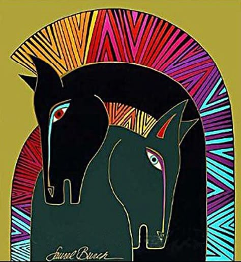 "Mythical Horses" by the inimitable Laurel Burch. ~ k Laurel Burch Horses, Mythical Horses, Laurel Burch Art, Abstract Horse, Painted Pony, Horse Drawings, Equine Art, Laurel Burch, Art And Illustration