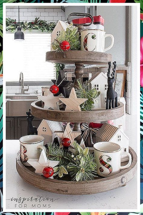 Christmas Kitchen Ideas - The great habits of Smart Consumers - find all you ever needed and get them today. Click to Visit! Three Tiered Tray, Diy Kitchen Makeover Ideas, 3 Tier Tray, Tray Decor Christmas, Tiered Tray Ideas, Christmas Tiered Tray, Christmas Tray, Kitchen Diy Makeover, Tier Trays