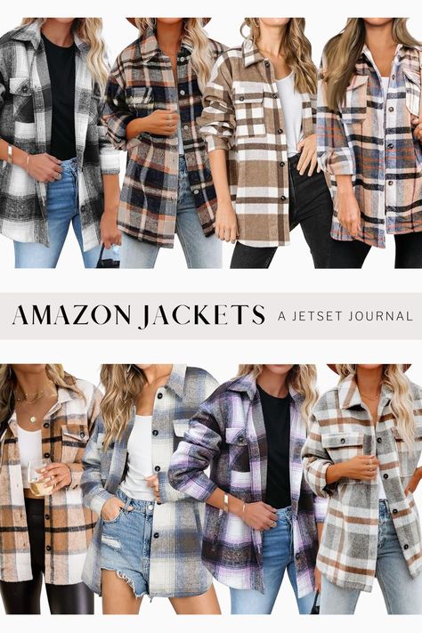 A shacket is the perfect mix between a button down shirt and a jacket. It’s a lightweight layer that you can throw on over any outfit to add style and warmth! These plaid options from Amazon are perfect for fall and heading into winter months. If you're looking for the perfect Women's fashion for winter, a comfy casual plaid shacket is a great choice! Fall Outfits Plaid Jacket, Oversized Shacket Outfit, Plaid Shacket Outfit Women, Shacket Outfit Women, Fashion For Winter, Winter Style Guide, Shacket Outfit, Casual Date Night Outfit, Chic Winter Style