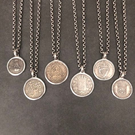 Old Silver Coin Necklace European Coin Jewelry Wheat Chain | Etsy Norway Silver Necklaces Coin, Coin Necklace Diy, Vintage Silver Coin Necklace, Slash Style, Antique Coin Necklace, Coin Necklace Silver, Silver Coin Jewelry, Goat Man, Old Silver Coins