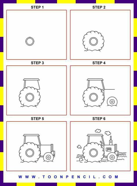 Tractor How To Draw A Tractor, Tractor Doodle, Draw A Tractor, Cool Easy Drawings, Monika Hibbs, How To Draw Steps, Basic Drawing, Art Drawings For Kids, Drawing Lessons