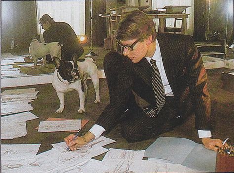 Yves Saint Laurent and Moujik - 1983 | by HonorataQueen French Fashion Designers, Saint Laurent Paris, French Fashion, Dandy, A Dog, Style Icons, Christian Dior, French Bulldog, Yves Saint Laurent