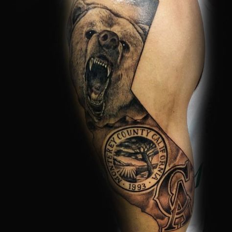 100 California Tattoo Designs For Men - Pacific Pride Ink Ideas California Bear Tattoo, Bear Tattoo Designs For Men, California Bear Tattoos, Cali Tattoo, Arm Tattos, Tattoos Heart, Tattoos Finger, State Tattoos, Big Bear California