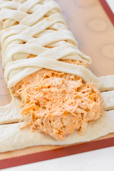 Buffalo Chicken Braid • Dance Around the Kitchen Buffalo Chicken Croissant Rolls, Buffalo Chicken Braid, Buffalo Chicken Crescent Rolls, Buffalo Chicken Croissant, Buffalo Chicken Crescent Roll Recipes, Buffalo Chicken Garbage Bread, Buffalo Chicken Bread, Chicken Braid, Buffalo Chicken Pinwheels