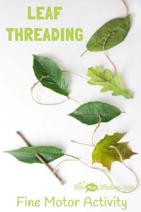 Kids can engage with Nature, get creative and develop their motor skills with this all natural leaf threading activity. Leaf Threading, Forest School Activities, Fine Motor Activity, Tree Study, Nature School, Theme Nature, Deco Nature, Mud Kitchen, Forest School