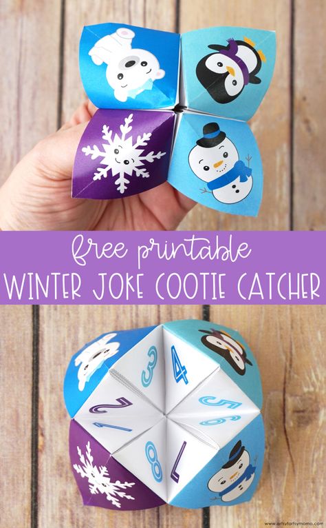 Free Printable Winter Joke Cootie Catcher | artsy-fartsy mama Winter Jokes, Fun Sheets, Winter Humor, Cootie Catcher, Homeschool Crafts, Christmas Jokes, Winter Wonderland Party, Paper Diy, Fun Printables