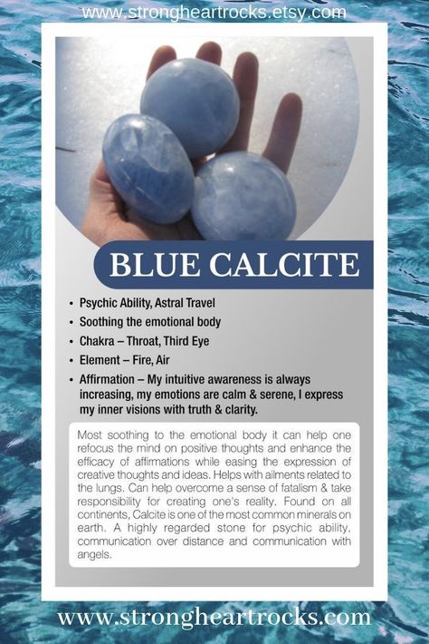 Crystal Meaning Cards, Spiritual Crystals, Spirit Quartz, Gemstone Meanings, Crystal Therapy, Blue Calcite, Emotional Body, Crystal Healing Stones, Crystal Magic