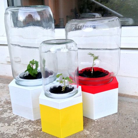 Upcycle Jar Greenhouse by Milhooz - Thingiverse Upcycle Jars, Can Upcycle, Peanut Butter Jar, 3d Printing Diy, 3d Printer Projects, Ball Mason Jars, Mini Greenhouse, Water Reservoir, Hexagon Design